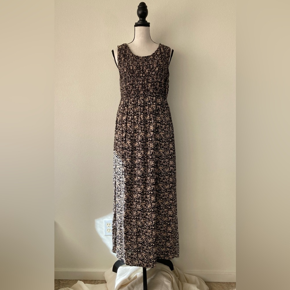 VINTAGE | Y2K 90s All that Jazz black & brown Floral sleeveless Maxi Dress Large